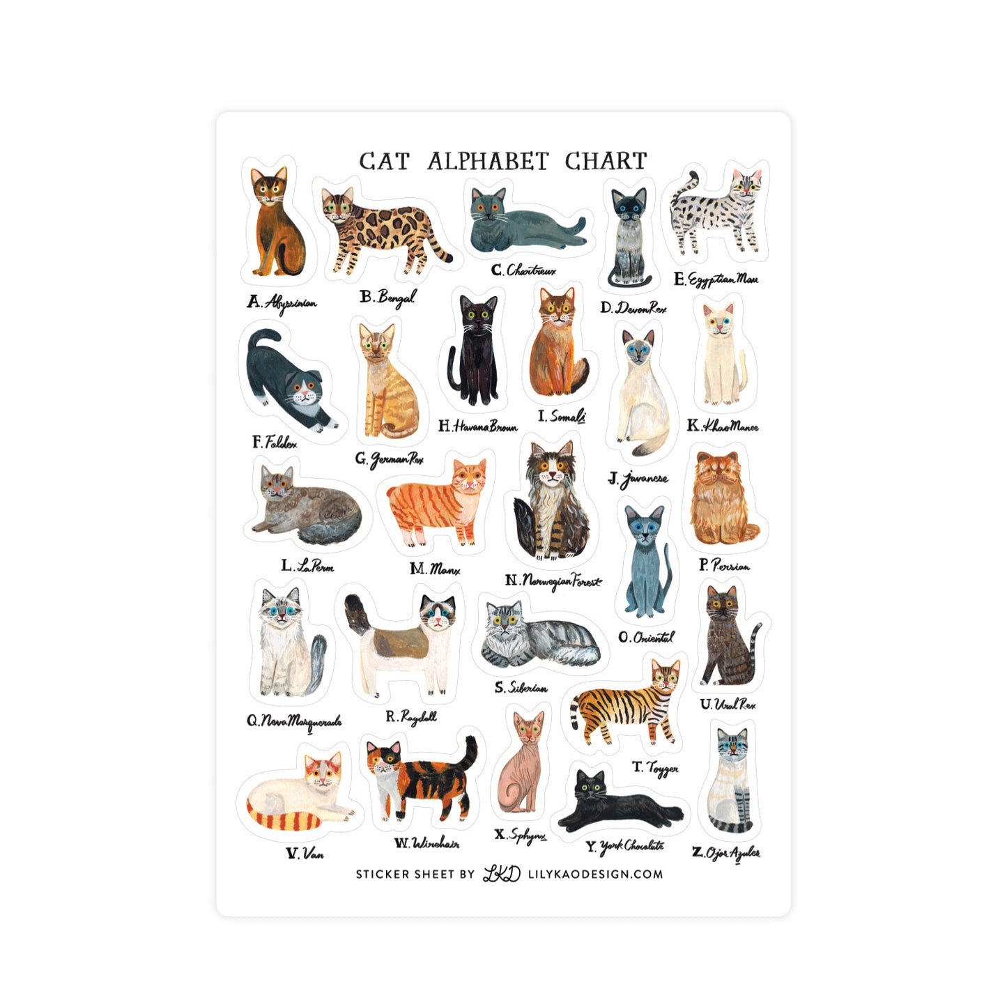 Cat Alphabet Sticker Sheet
