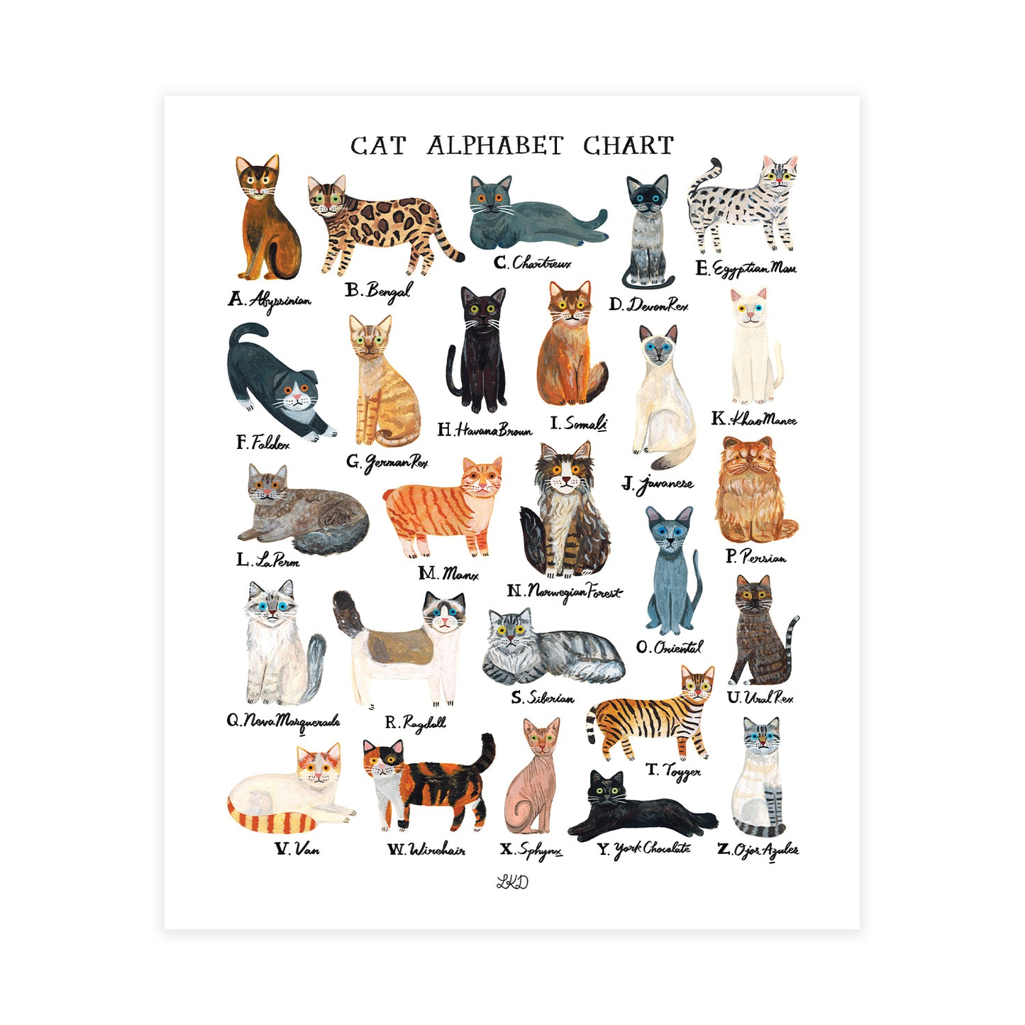 Cat Alphabet Chart Art Print