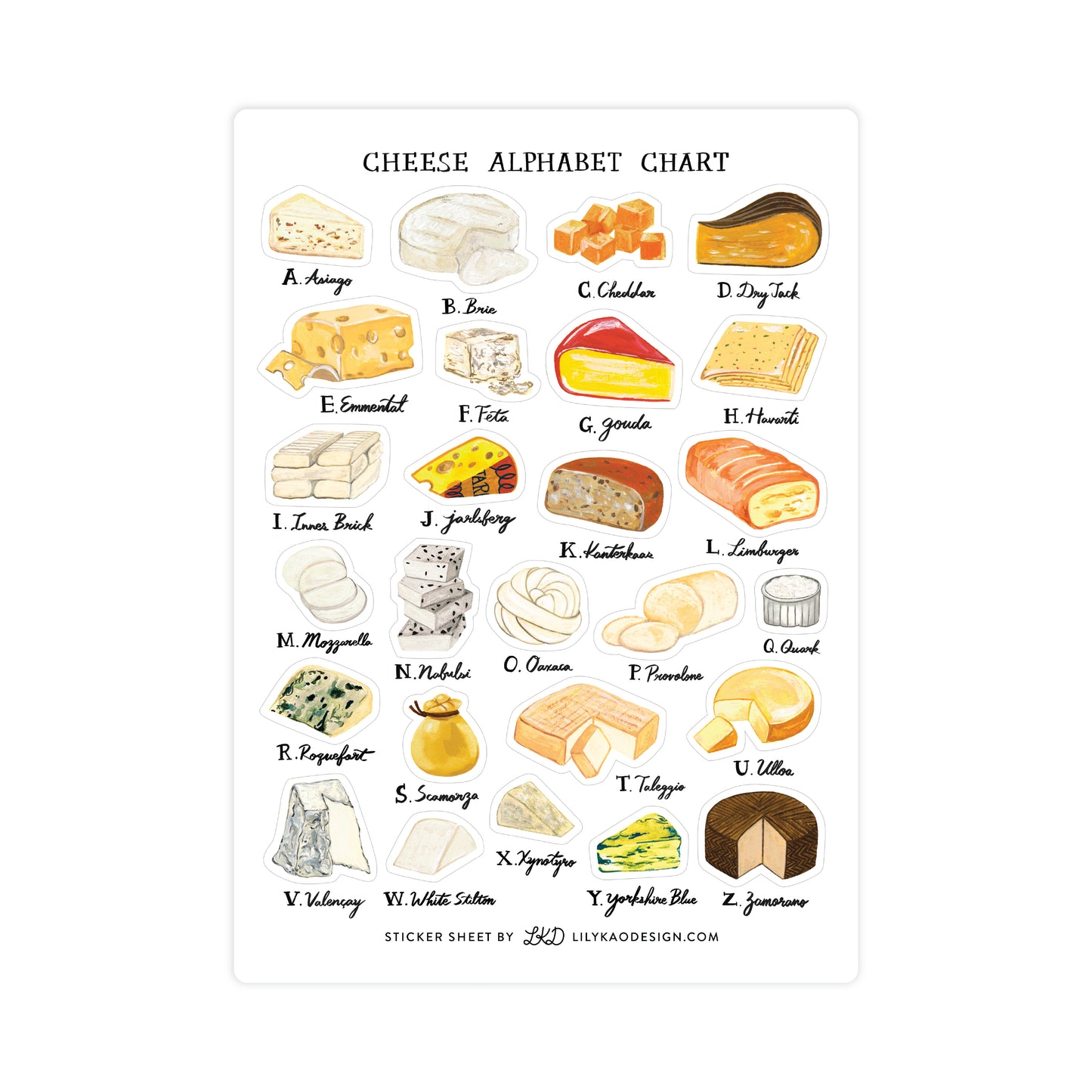 Cheese Alphabet Sticker Sheet