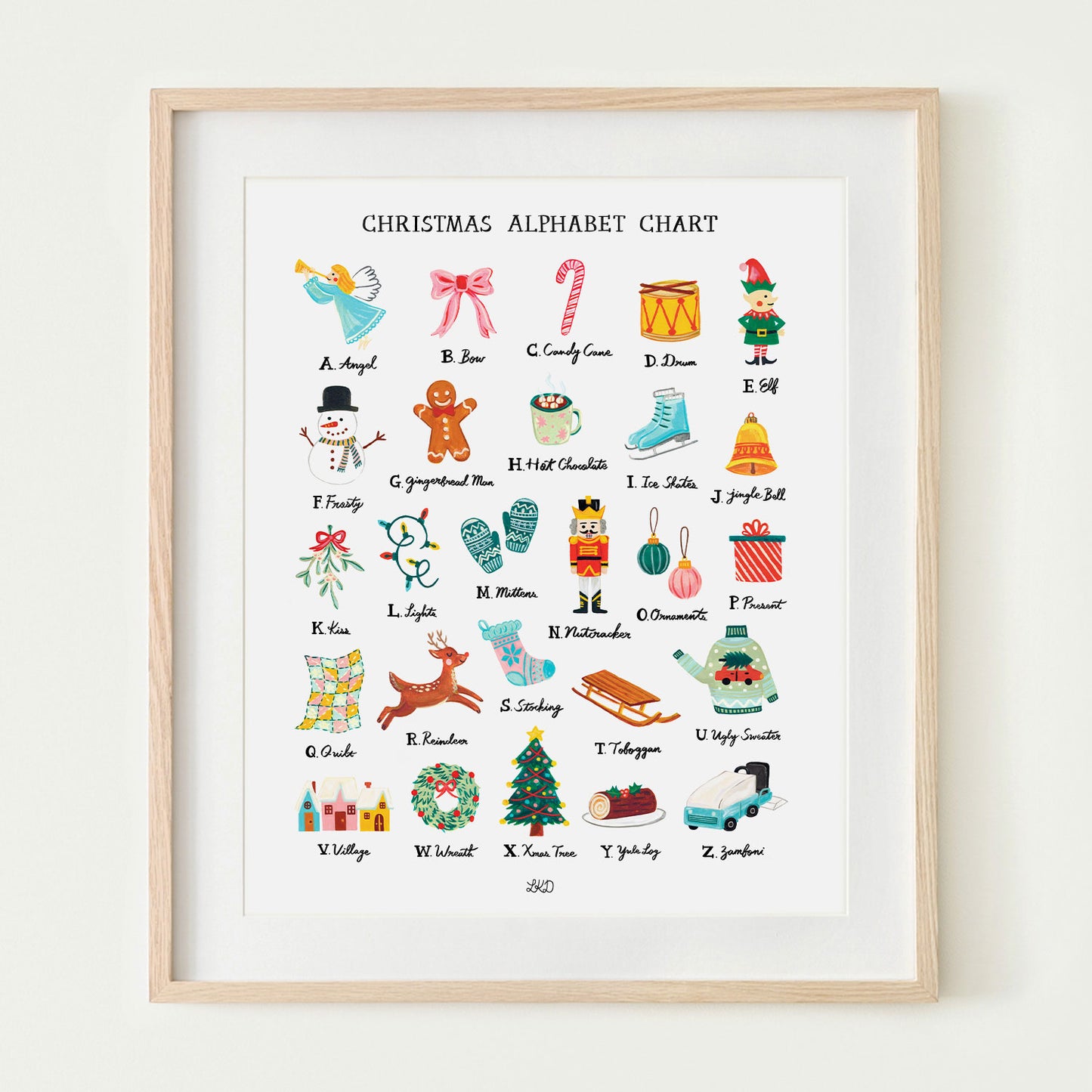 Christmas Alphabet Chart Art Print