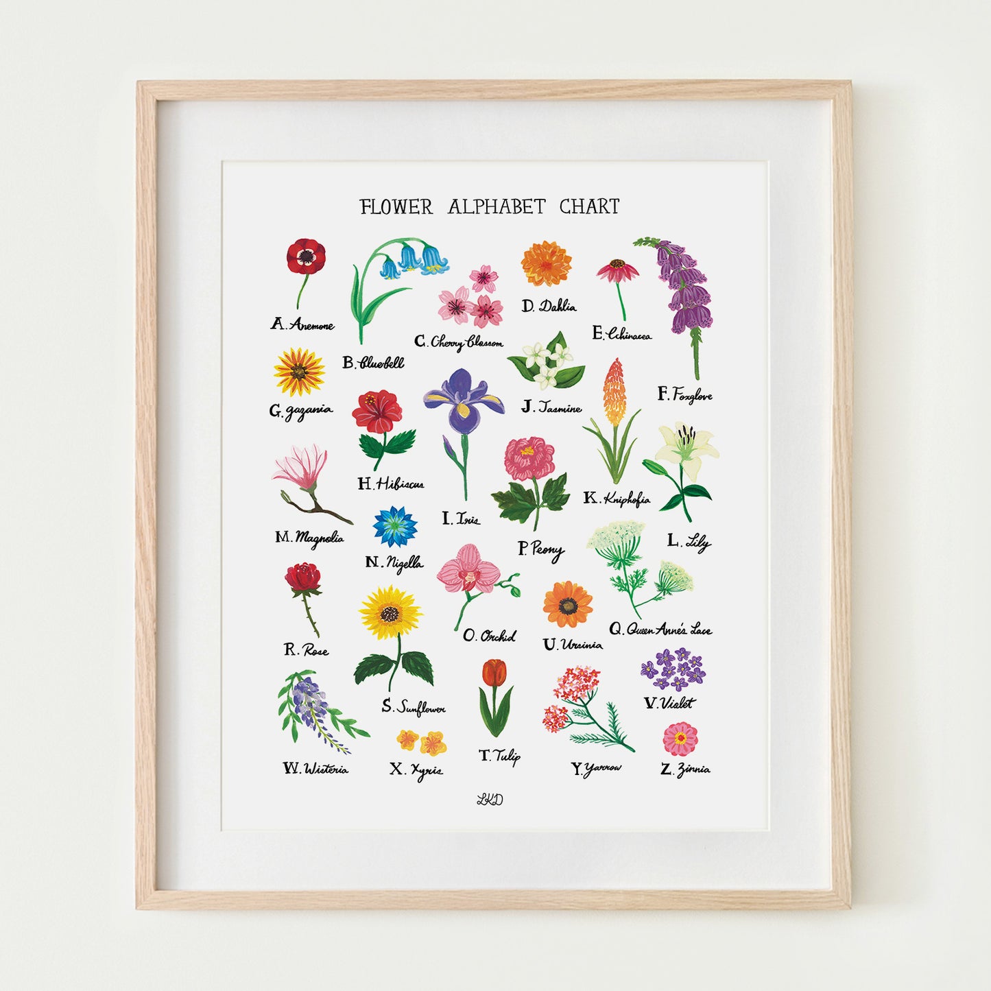 Flower Alphabet Chart Art Print