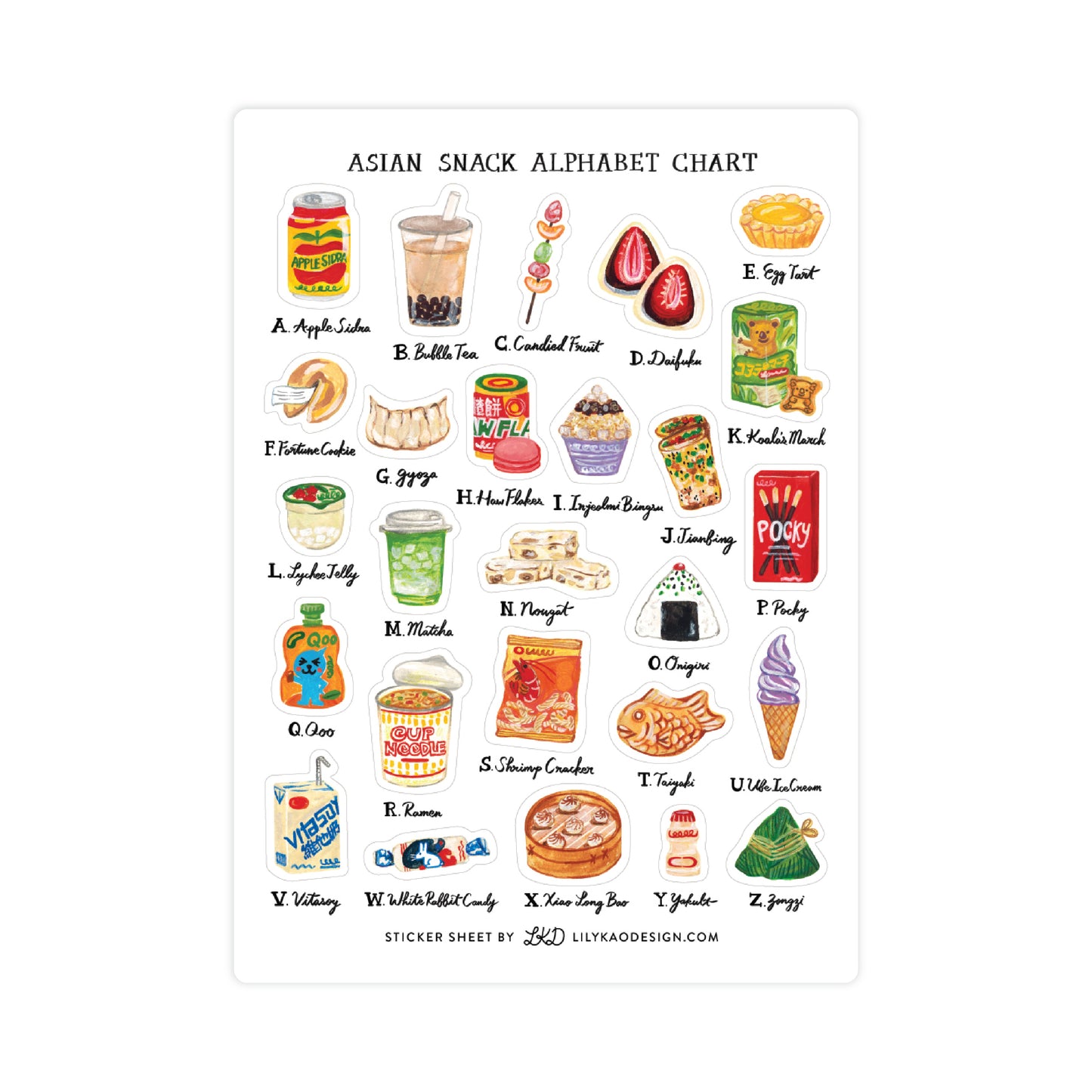 Asian Snack Alphabet Sticker Sheet