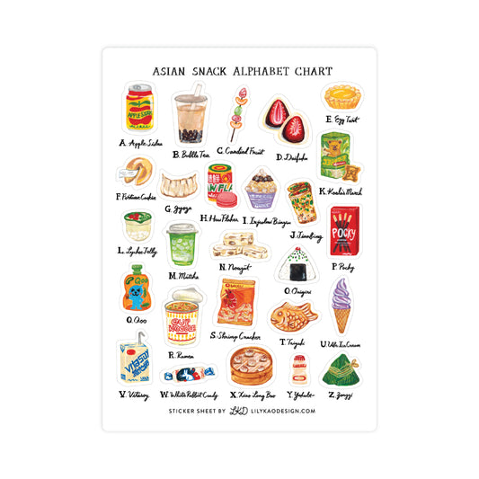 Asian Snack Alphabet Sticker Sheet