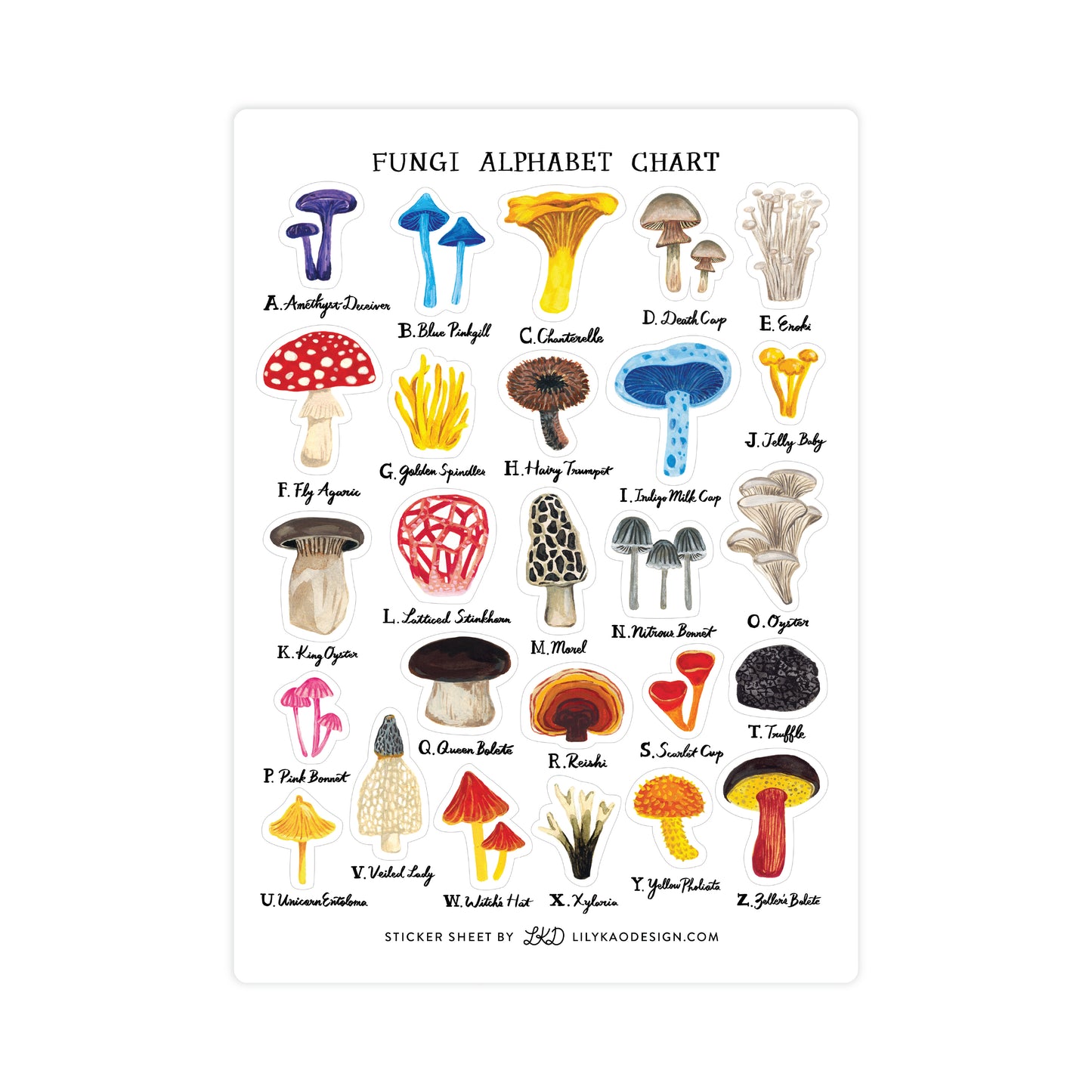 Fungi Alphabet Sticker Sheet