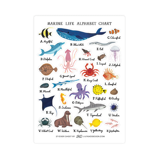 Marine Wildlife Alphabet Sticker Sheet
